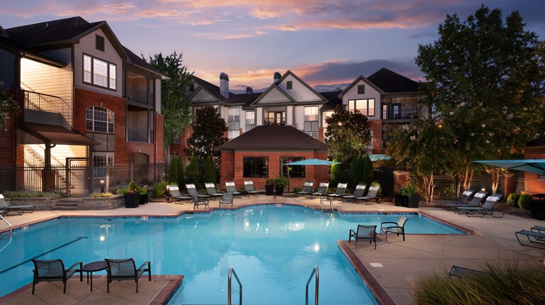 Swimming pool at dusk